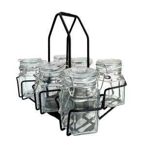 Jogo com 6 Porta Condimentos Herméticos de Vidro Giratório