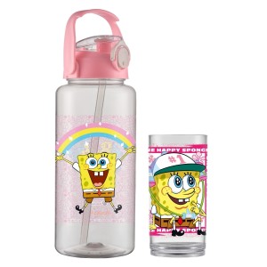 Kit com Squeeze Sport e Copo Transparente Bob Esponja