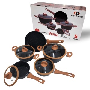 Conjunto de Panelas Viena Preta 5 Peças Alças Em Silicone