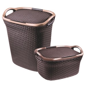 Kit Com 2 Cestos De Roupa Para Lavanderia E Banheiro Marrom