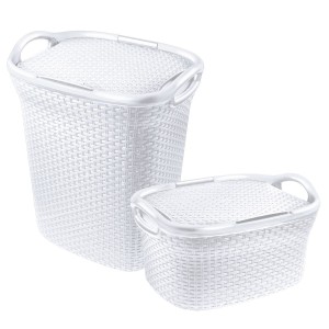 Kit Com 2 Cestos De Roupa Para Lavanderia E Banheiro Branco