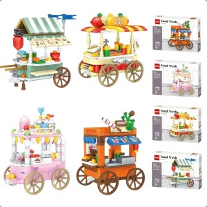 Kit com 4  Mini Blocos de Montar Food Truck Carrinho Lanche