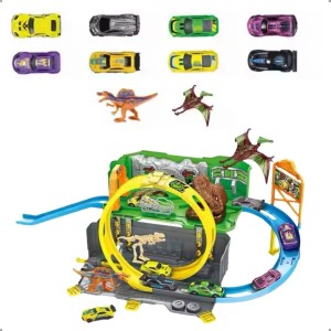 Brinquedo Pista Dinossauro 4 Carrinhos Com Lançador Looping